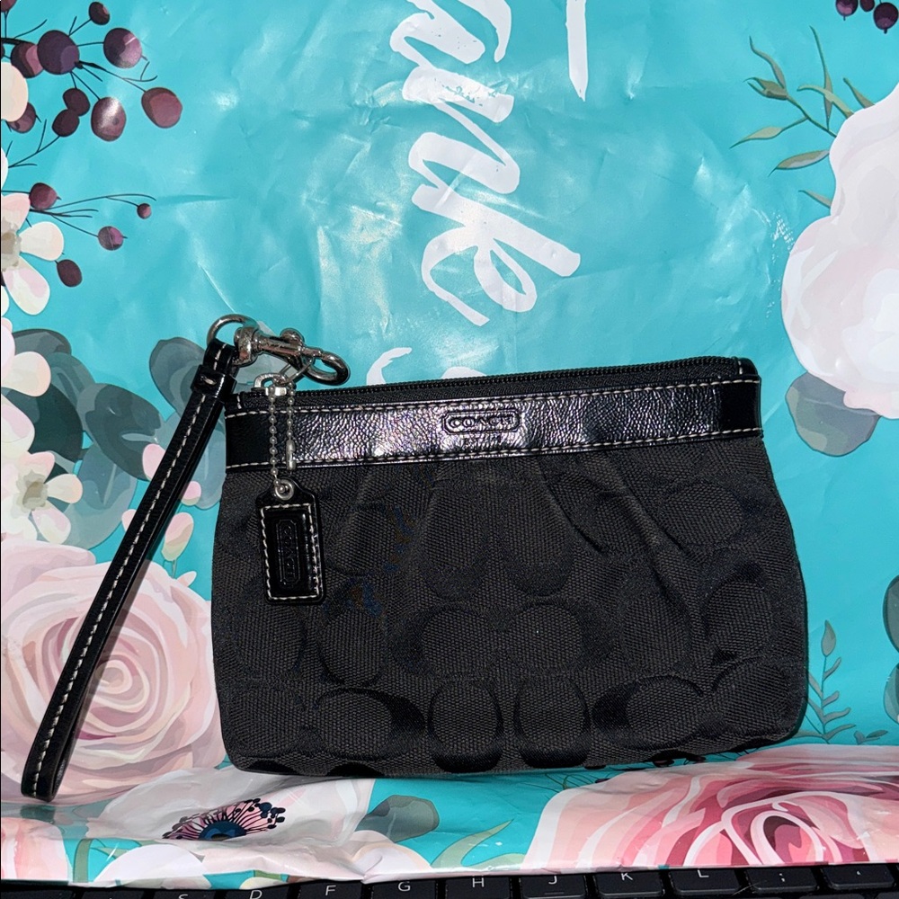 Coach Black Signature Wristlet Pouch